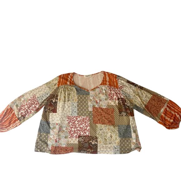 Haptics by Holly Harper 2X Plus Patchwork Boho Floral Long Sleeve Blouse - Picture 1 of 8